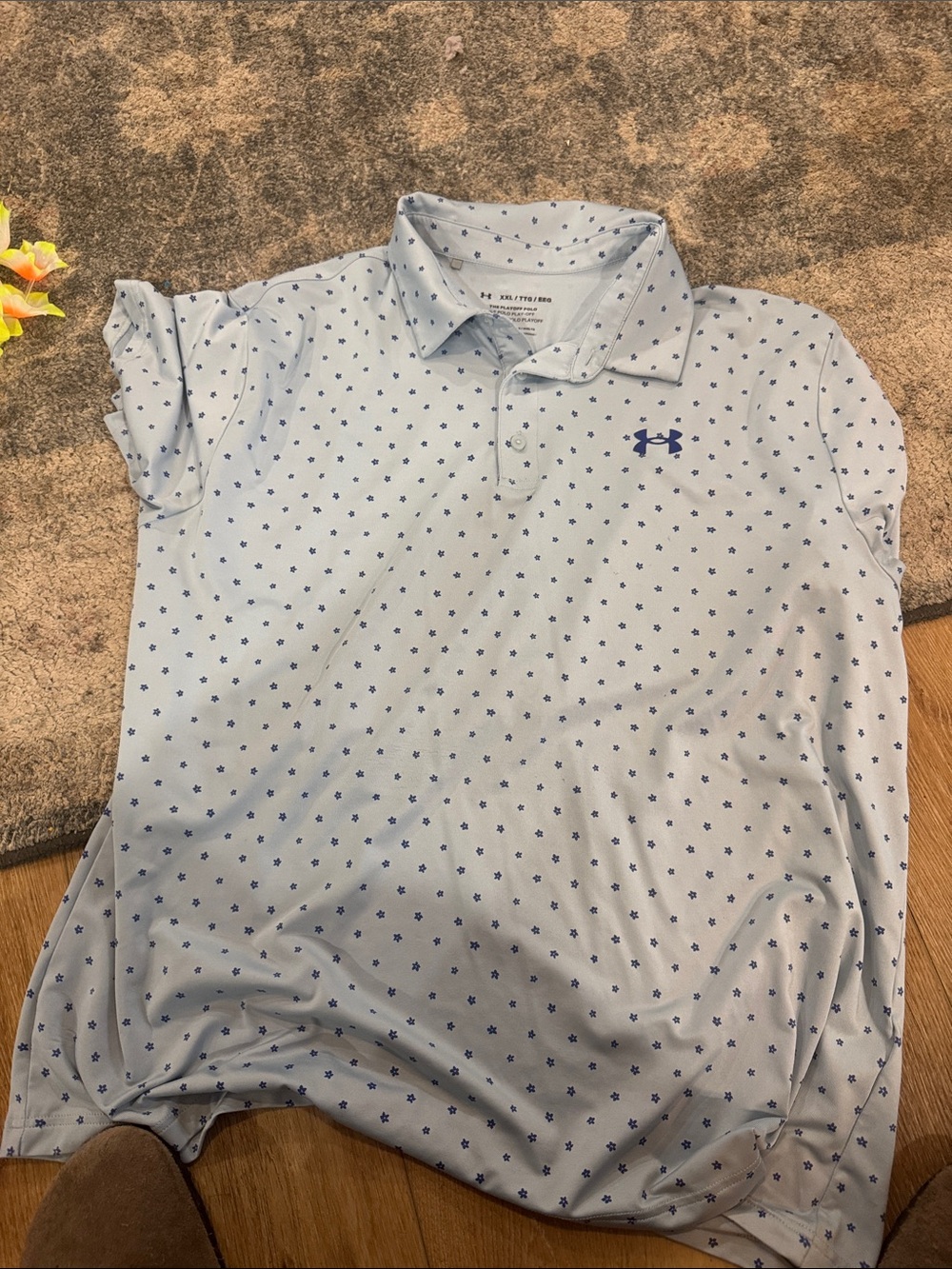 Under Armour Light Blue Polo with Navy Logo and Micro Pattern